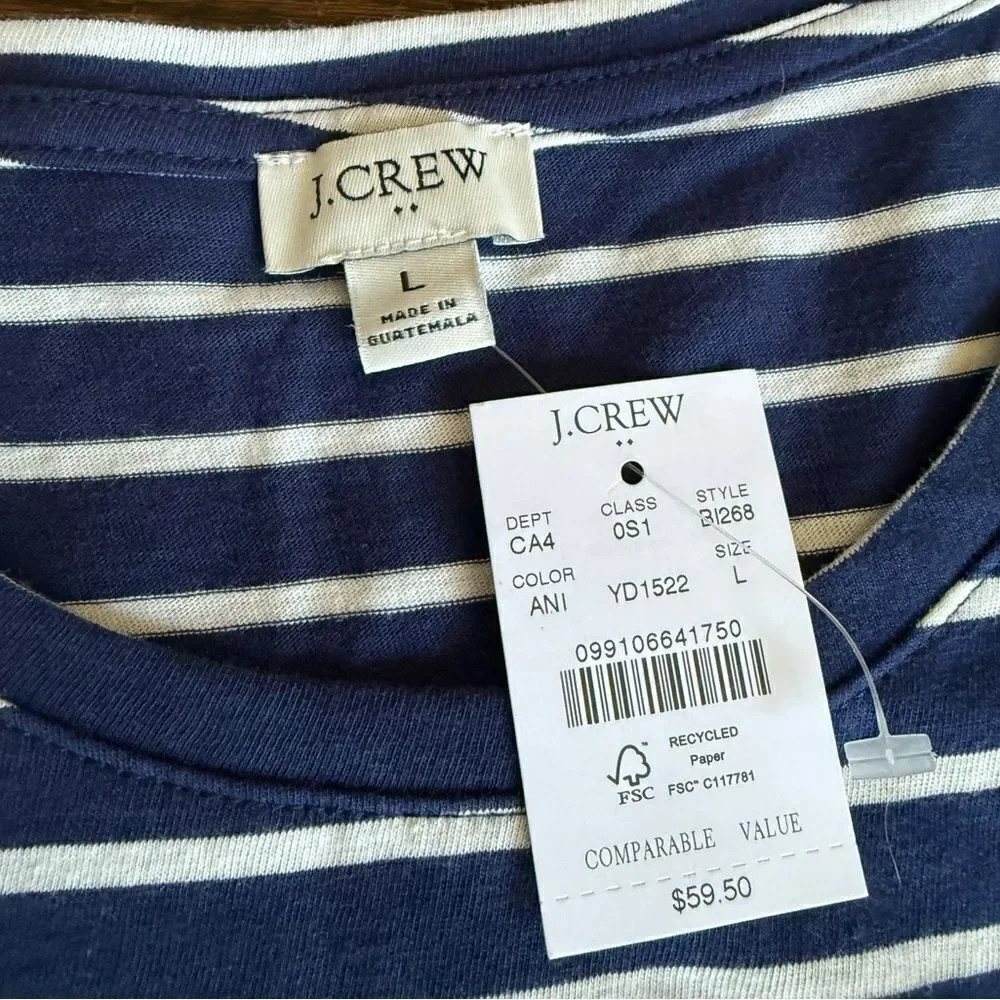 J. Crew Factory Striped Tiered Knit Dress Large Blue White NWT